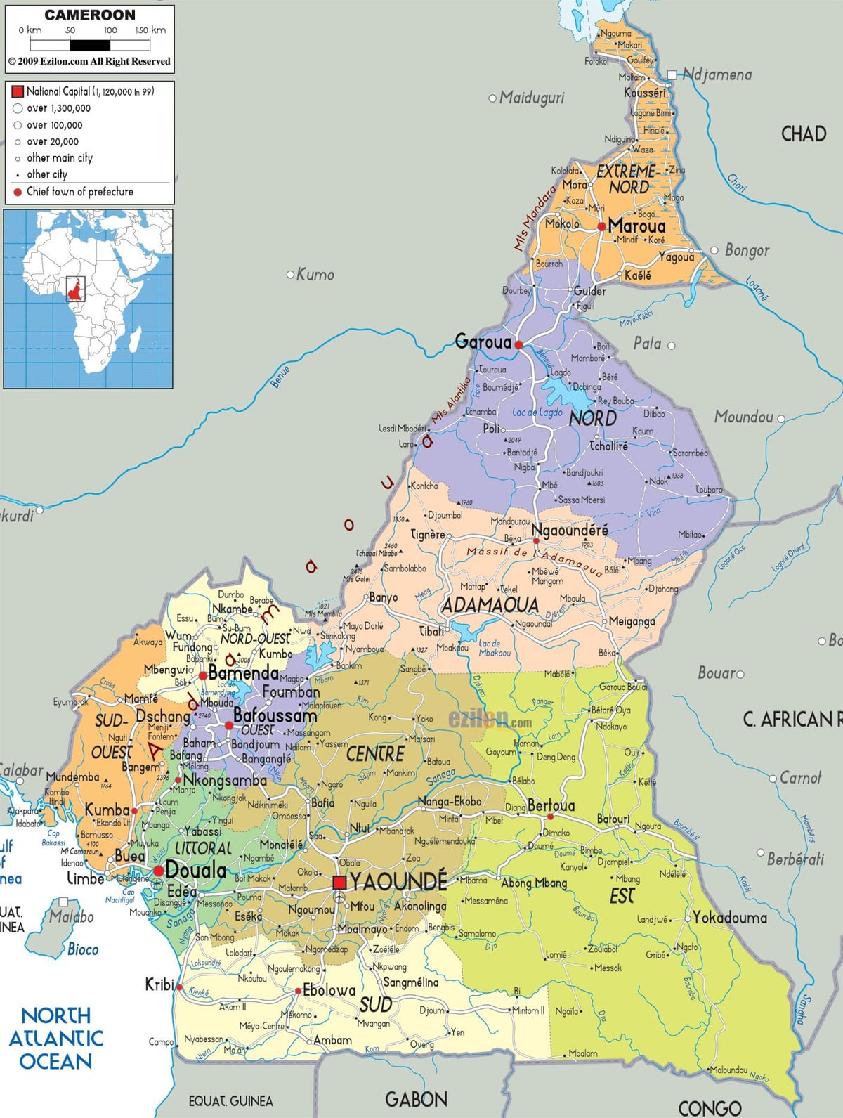 Camarões regiões do mapa
