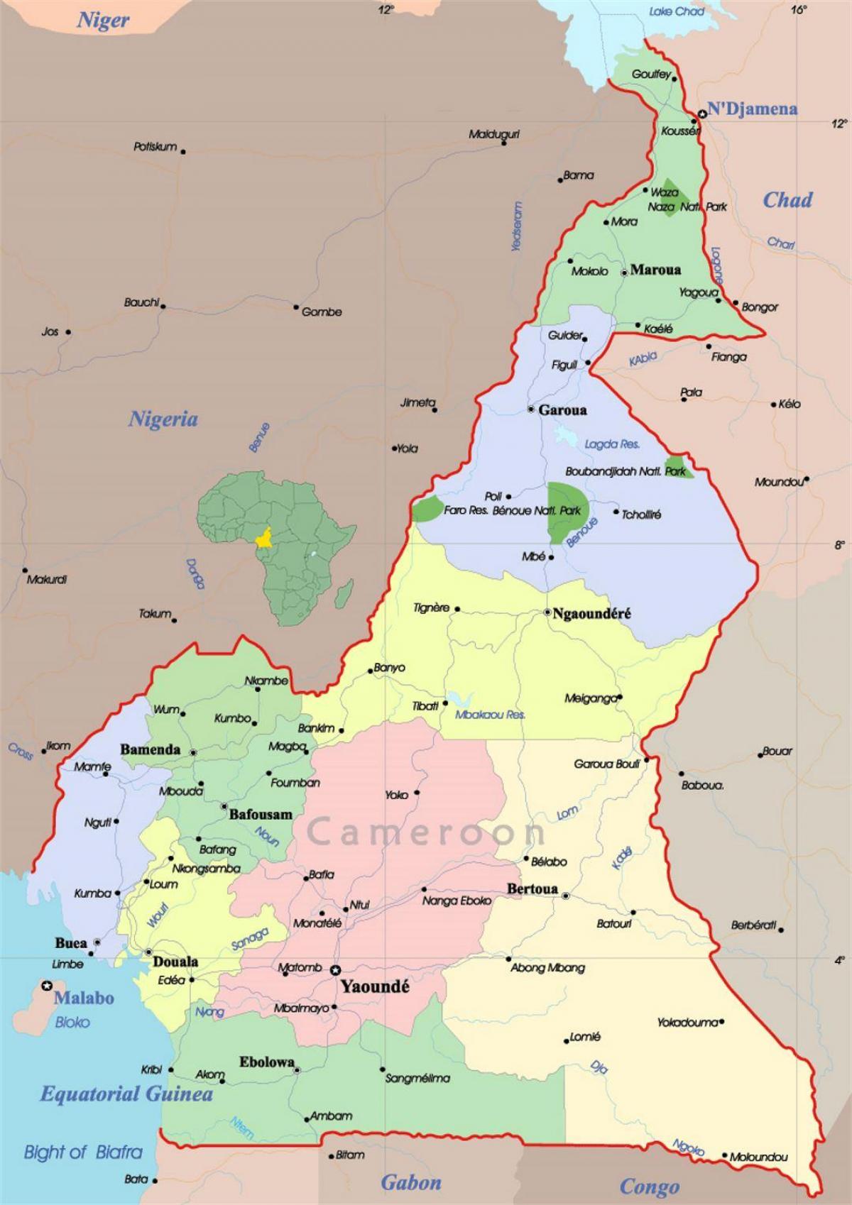 Camarões mapa com cidades