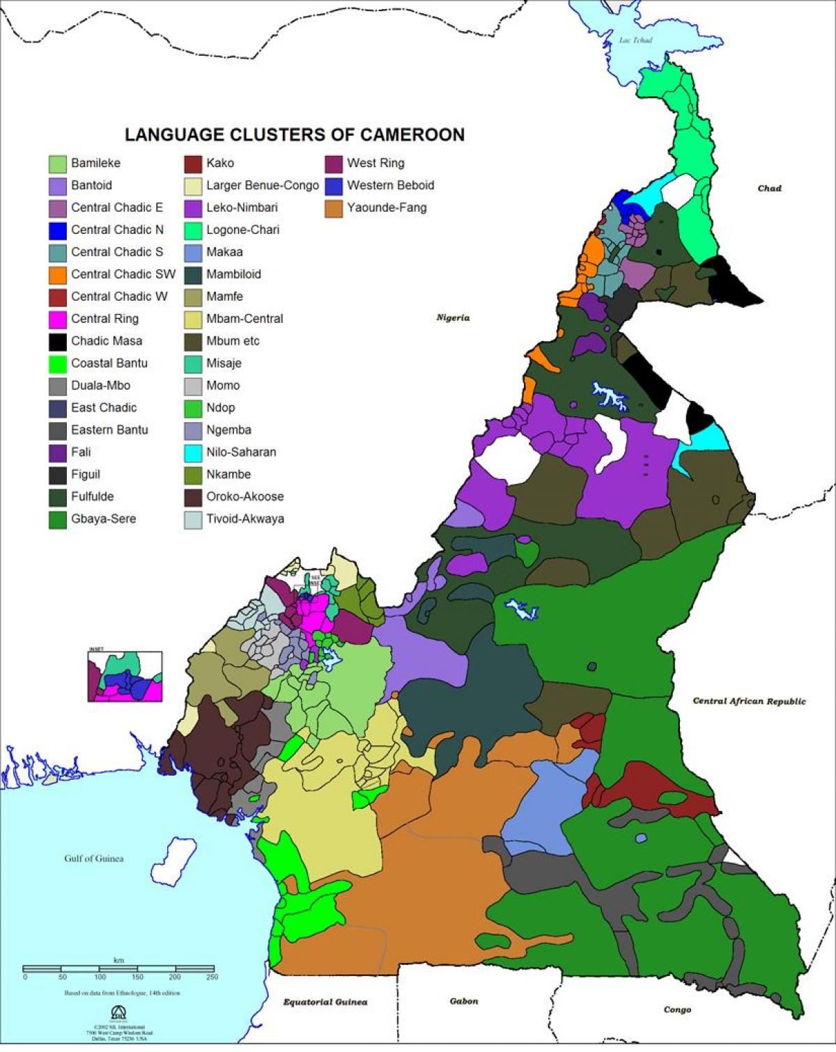 Mapa de Camarões idioma