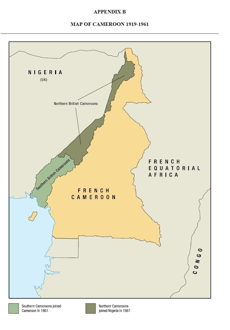 Mapa do uno estado dos Camarões