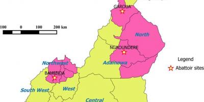 Camarões mostrando regiões de mapa de